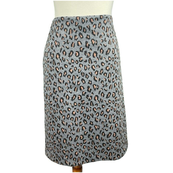 Nine West Leopard Pencil Skirt Size Large Gray Orange Animal Print Elastic Waist - Picture 1 of 6